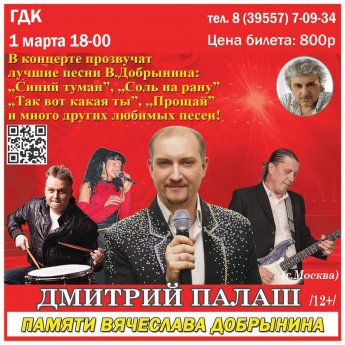 Концерт ДМИТРИЯ ПАЛАША.  1 марта в 18.00 в Городском Дворце культуры